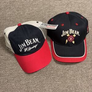 NASCAR Jim Beam Racing Hat Bundle 2 Hats Black Red Vintage NWT Checkered Flag
